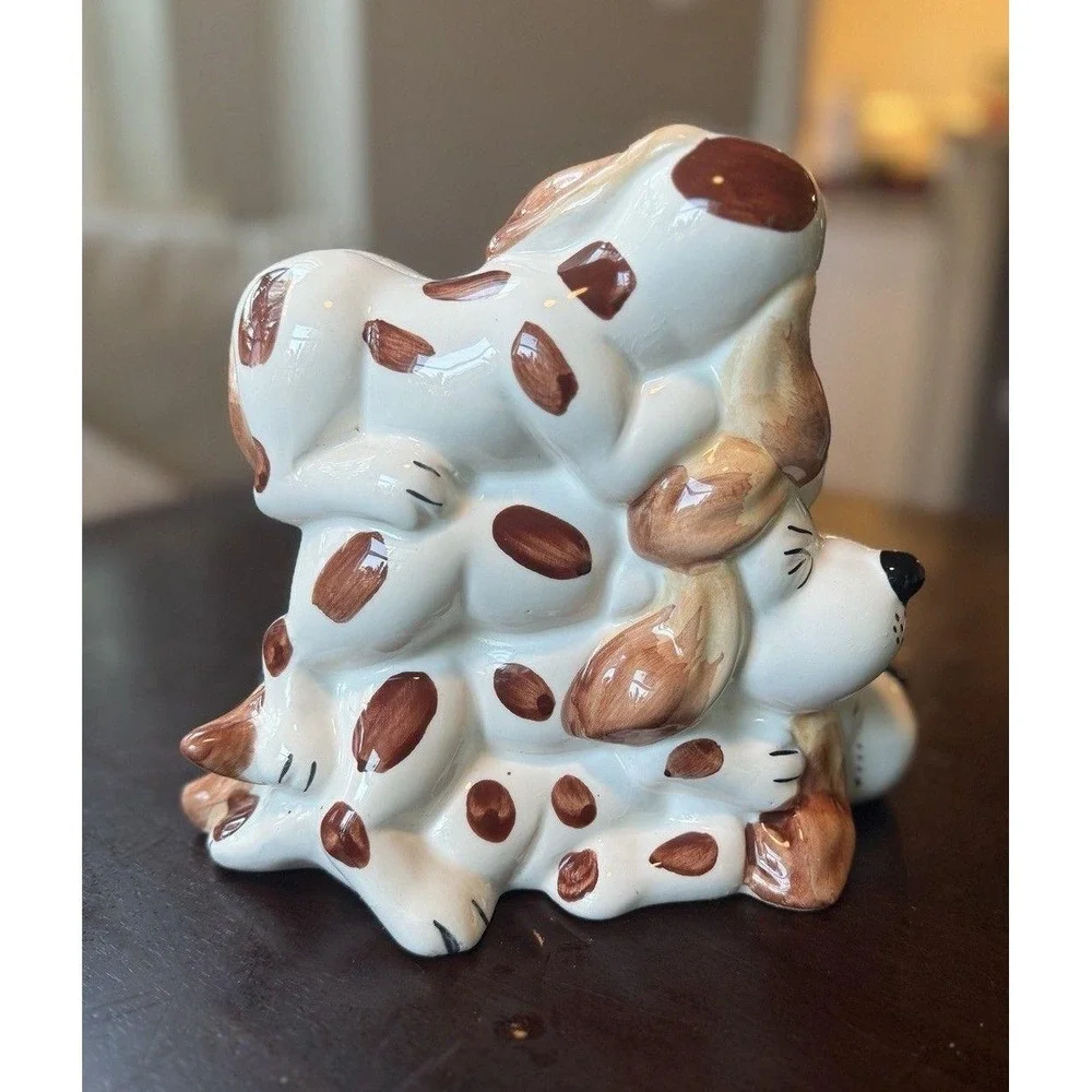 PILE OF PUPPIES - Vintage, Hard to Find, Hand Painted Ceramic Savings Bank 1970s